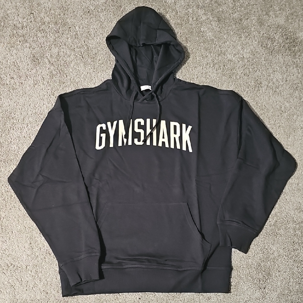 Gymshark Mens Worn Graphic Hoodie Black Oversized Fit Size M